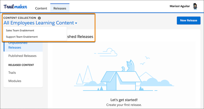 The Content Collection dropdown in Trailmaker Release