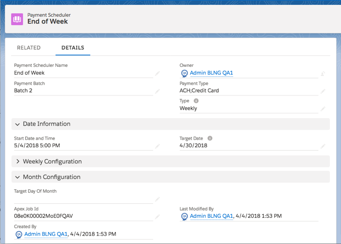 A sample weekly payment scheduler