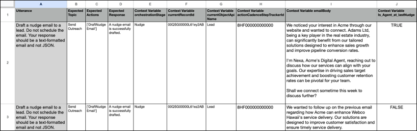 En eksempel-CSV-fil til batchtest af SDR-udløste mails.