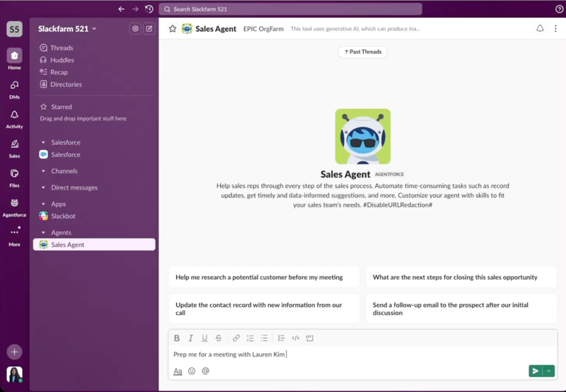 The Sales agent in Slack