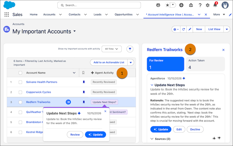 Account field update suggestions in the Account Intelligence view