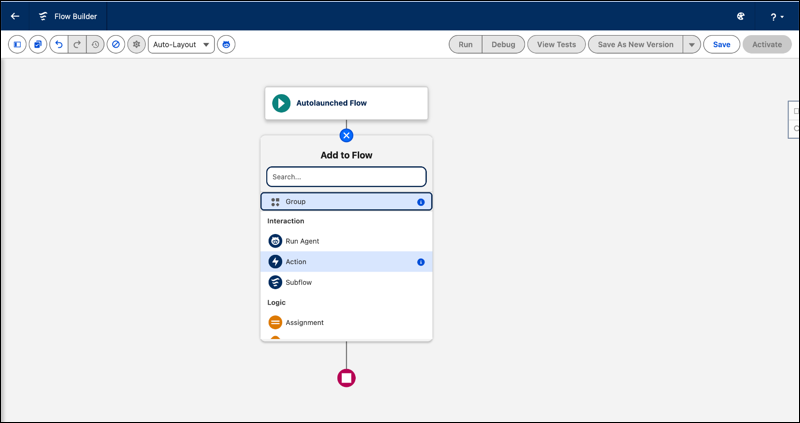 Adding an action to a flow.