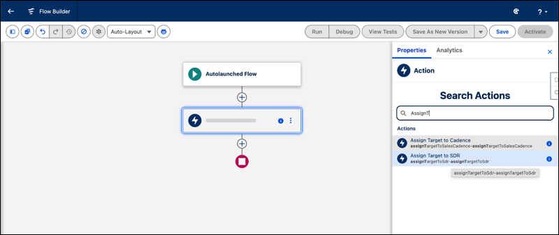 Choosing the Assign Target to SDR action.