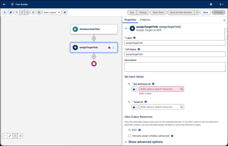 Setting the input values for the flow.