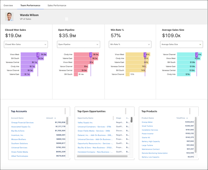 Screenshot of the Sales Manager Embedded dashboard