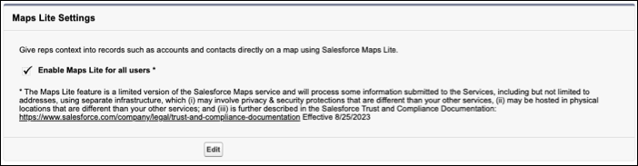 Setting to turn on Salesforce Maps Lite