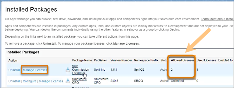 Manage licenses for the Spiff Commission Estimator managed package