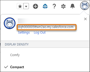 Salesforce domain name in the user menu