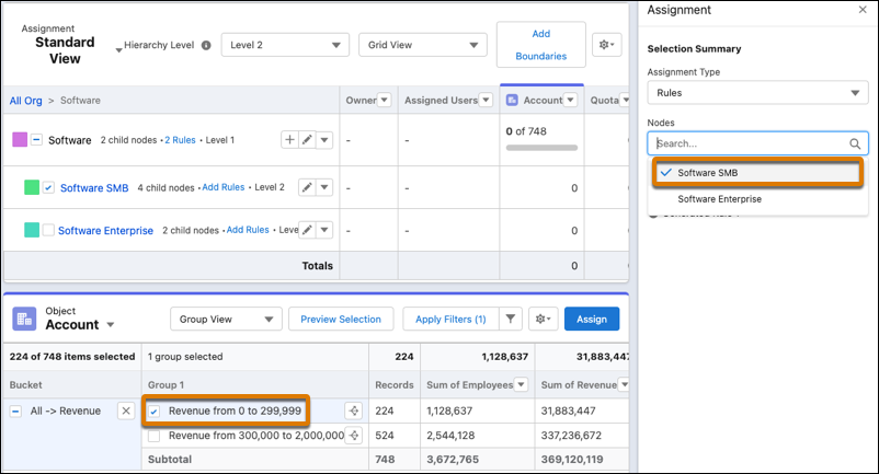 The bucket to split and the field for segmentation purposes