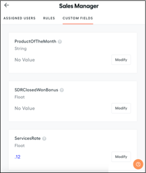 Custom Fields tab on a plan