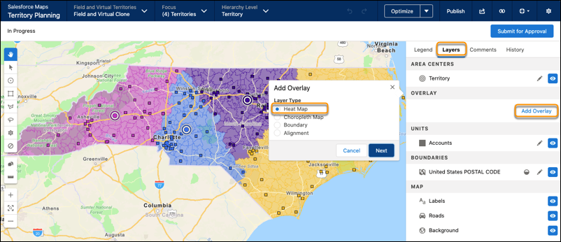 Heat map option from the Layers tab