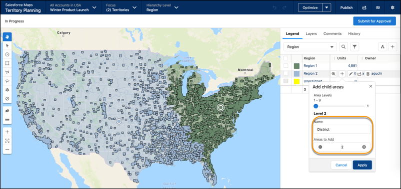 Area definition within the top-level area