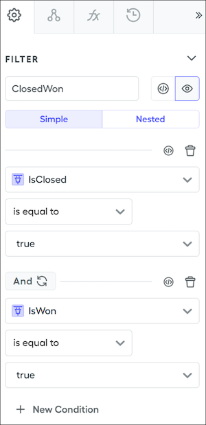 Condition for ClosedWon filter in Simple Guided mode
