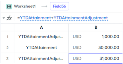 Worksheet with YTD attainment adjustment calculations