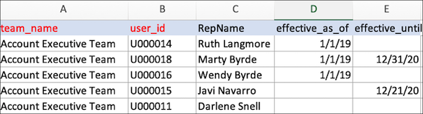 Rep name column in Excel.