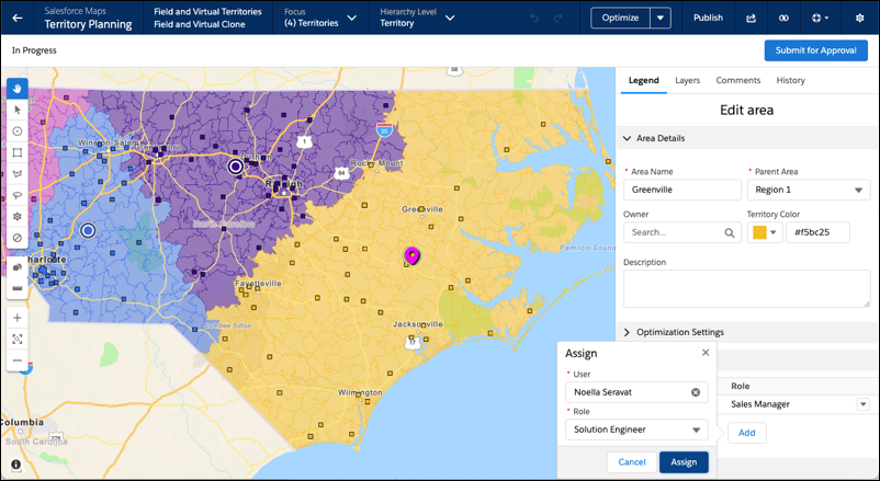 The user and role from Sales Territories that you assign to the area