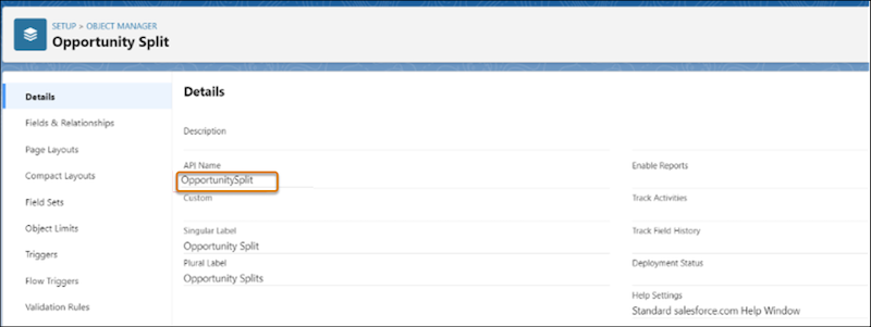 API name of the Opportunity Split object