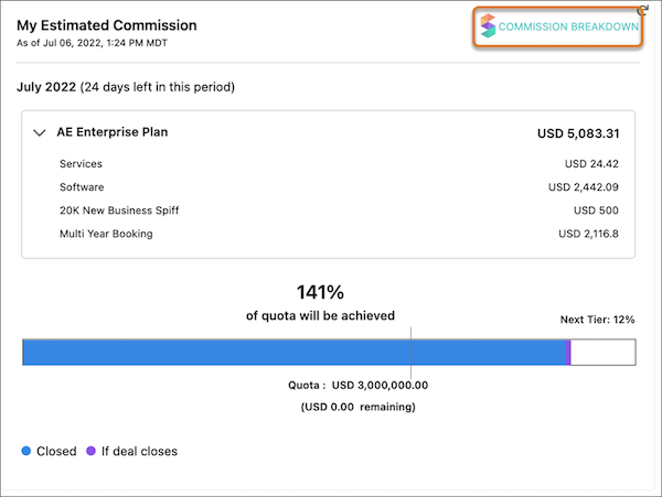 Commission breakdown in an estimate