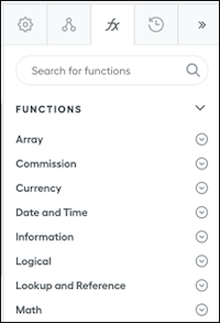 Functions tab opened from a worksheet in Designer