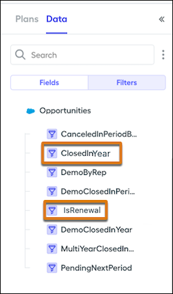 Selecting the ClosedInYear and IsRenewal filters
