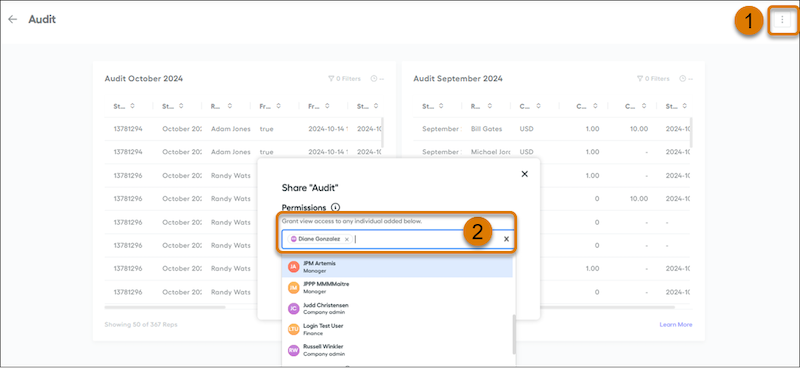 Options for sharing a dashboard