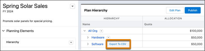 Export sales plan to csv file