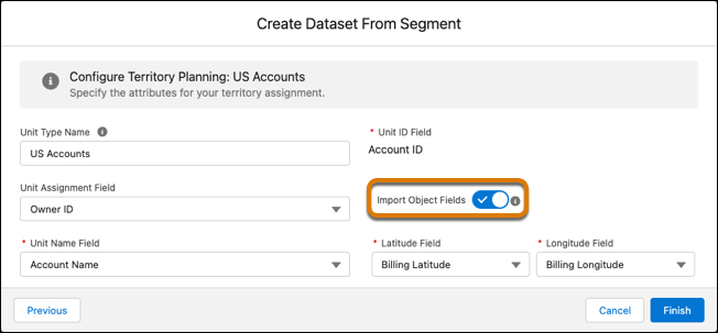 Option to select from a wider range of fields for assignments and location details