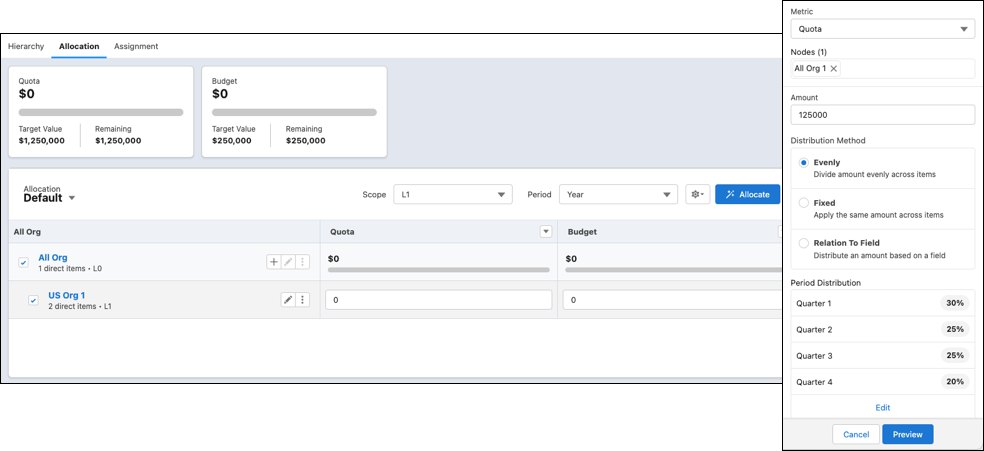 Options for allocating the metric that you select