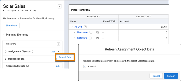 Option to refresh data and boundaries for the Account assignment object