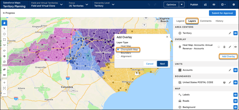 Choropleth map option from the Layers tab