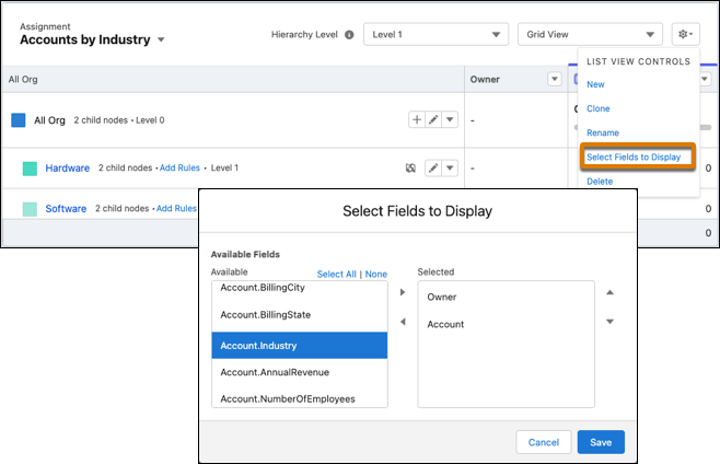 Available columns for the new list view