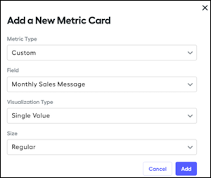 Options for adding a new metric card