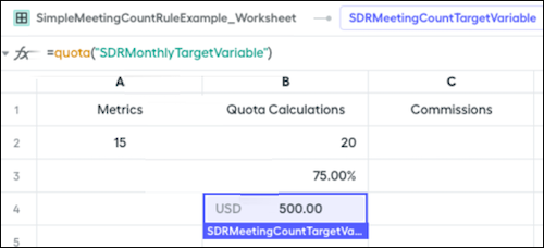Meeting count rule quota table with target variable
