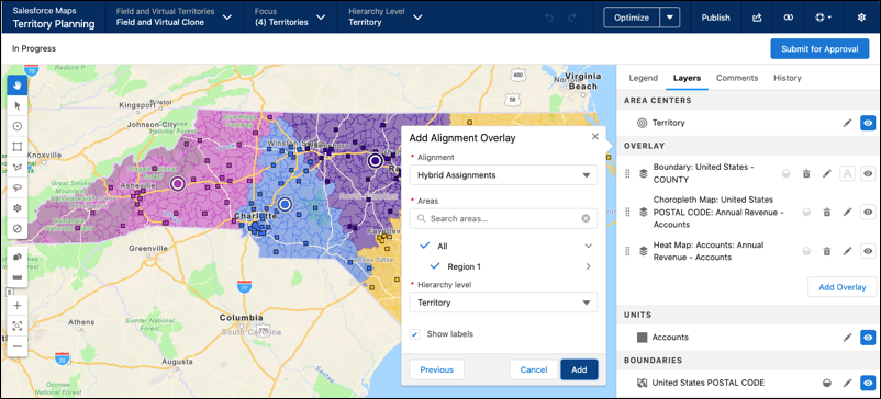 La superposición de alineaciones definida para mostrar diferencias de territorios entre alineaciones