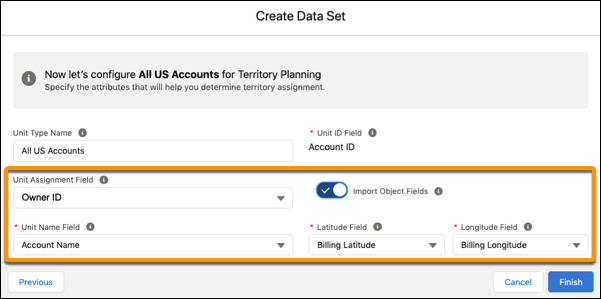 Seleccionar los campos de objetos para crear un conjunto de datos
