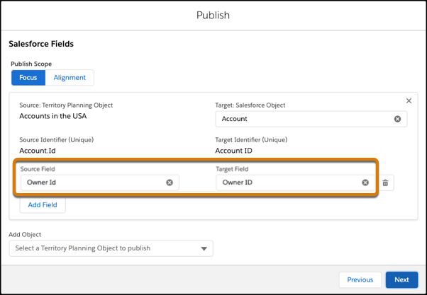 Configuración de la publicación de actualizaciones de los propietarios de cuentas en registros de cuentas de Salesforce