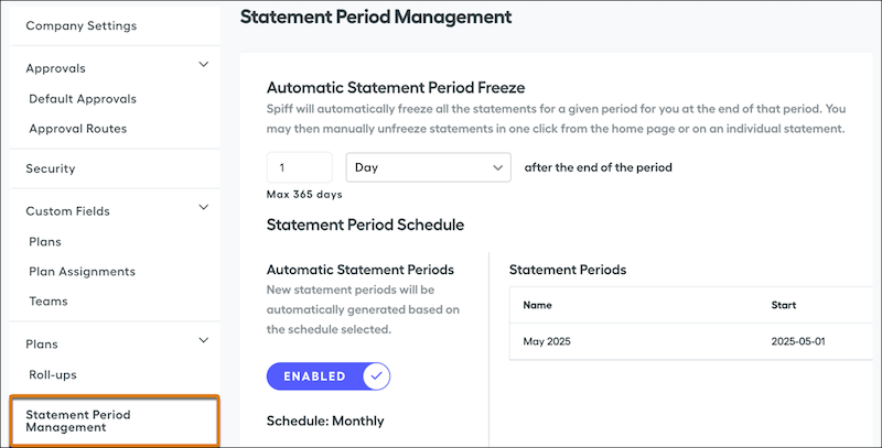 Opciones para gestionar periodos de extractos