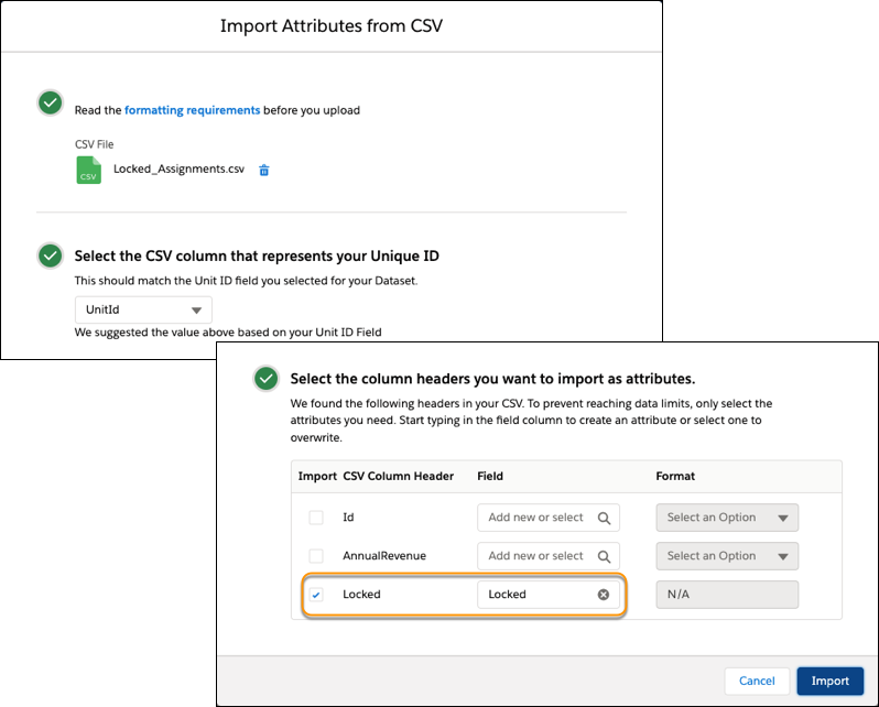 Opción para cargar el archivo .csv que incluye los Id. de unidad fpr preservando asignaciones de unidades
