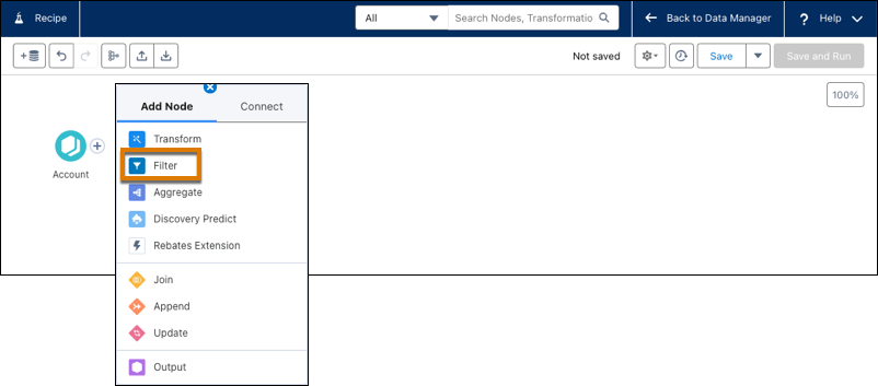 Datajoukossa olevan objektin suodatusvaihtoehto