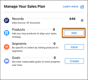 商品を追加するオプションが表示されているセールスプランの詳細ページの [セールスプランを管理] カード