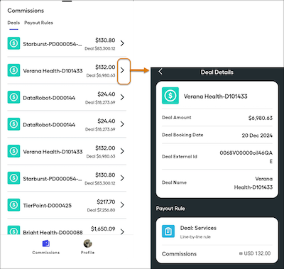 Detaljer om en avtale i Spiff-mobilappen