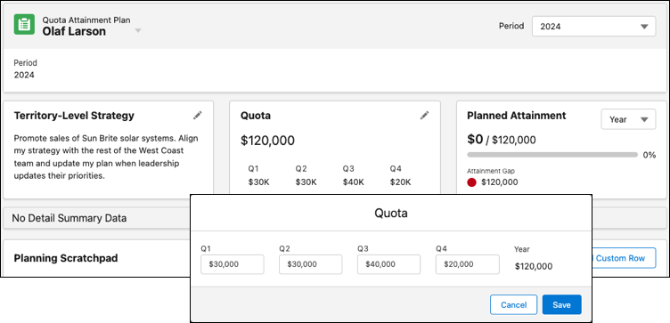 Planned quota for each quarter