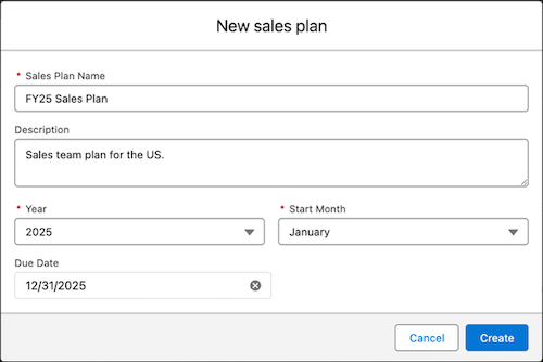 Sales planning plan details