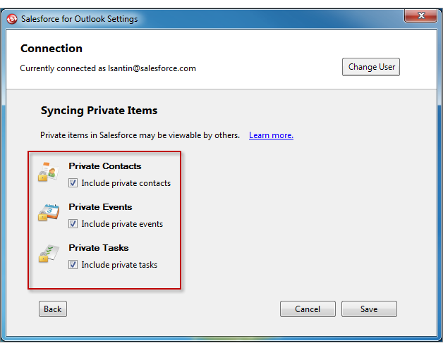 Salesforce for Outlook Options for Syncing Private Items