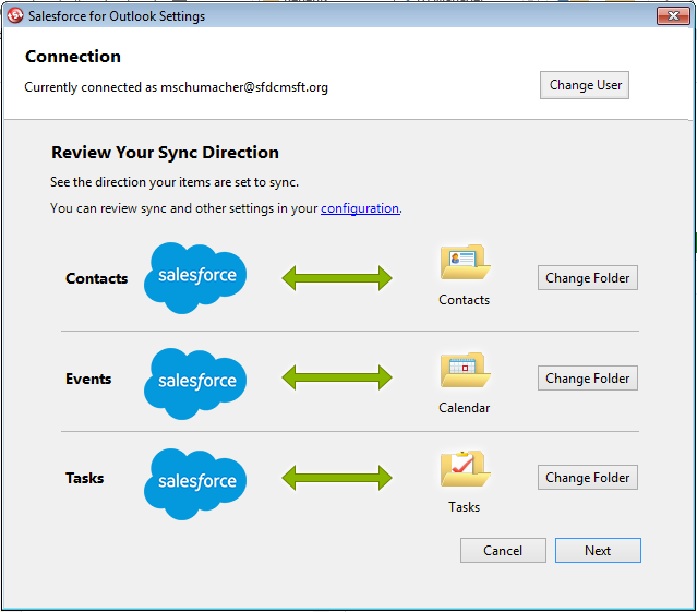 Review Salesforce for Outlook Sync Directions