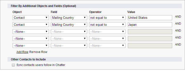 Set filters for contacts syncing from Salesforce to Exchange