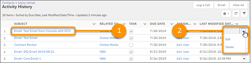 Activity History tab
