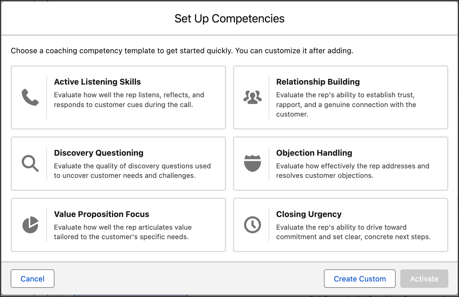 Set Up Competencies modal