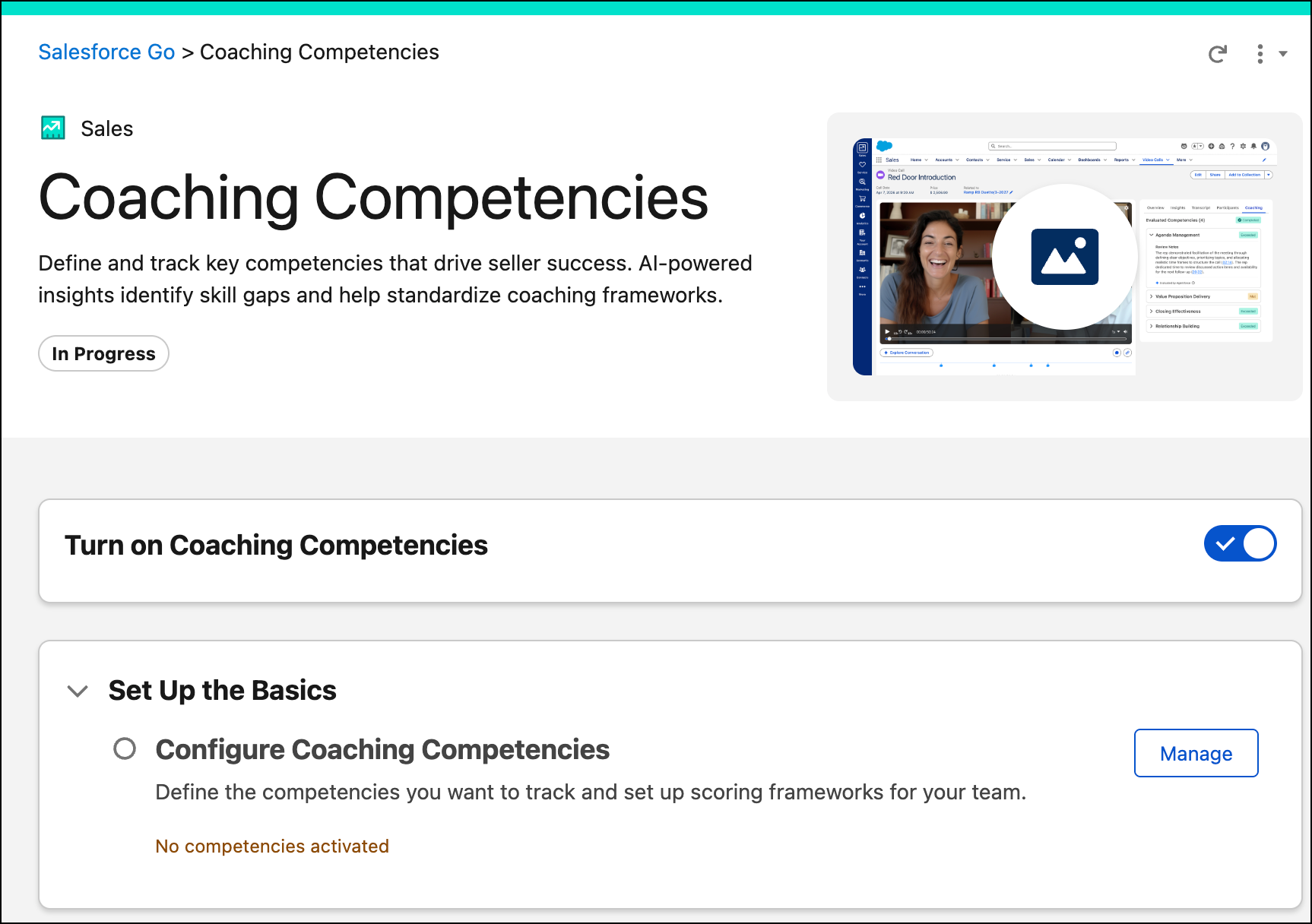 Coaching Competencies setup page