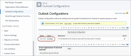 Edit option for Outlook Configurations